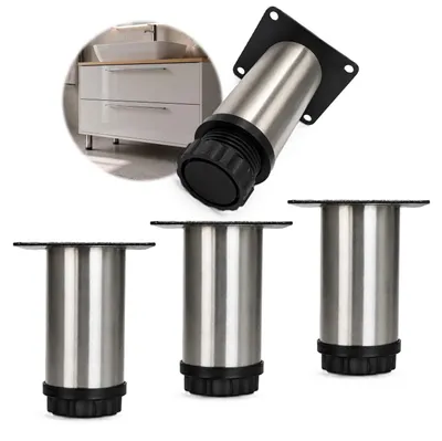 Obrázek produktu pro HOOZ® Nohy na nábytek, nerezová ocel, 80 mm, sada 4 kusů [S MOŽNOSTÍ NASTAVENÍ VÝŠKY], nohy na nábytek, nohy na skříně, vhodné pro komody, televizní stolky, regály, nosnost až 30 kg