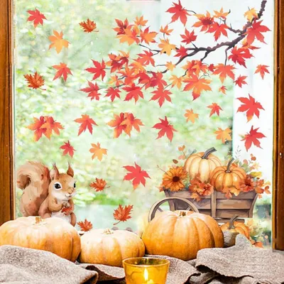 Produktbild von Fensteraufkleber Herbst Ahornblätter Thanksgiving Deko PVC 60x30cm