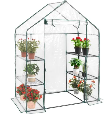 Produktbild von COSTWAY Skleník s policemi a zipy, skleník Fóliový skleník odolný proti UV záření, 143x73x195cm, průhledný