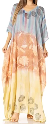Productafbeelding van Sakkas 2006 - Catia Damen, boho-stijl, casual, lange maxi-kaftan jurk, kaftan als omslagdoek, maat L