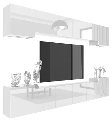 Produktbild von BELINI Wohnwand MILANO 4 Wohnzimmer 300 cm - Weiß Hochglanz, Moderne Schrankwand Set, Anbauwand TV-Schrank Griffloses System