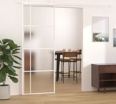 Zdjęcie produktu dla Drzwi przesuwne ESG matowe szkło i aluminium 76x205 cm Biały