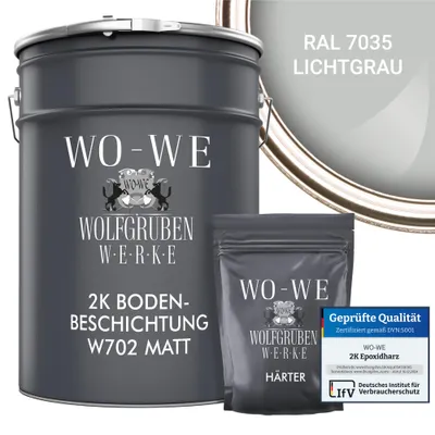 Produktbild von 2K Epoxidharz Garagenfarbe Bodenbeschichtung MATT W702 Lichtgrau RAL7035 - 20kg