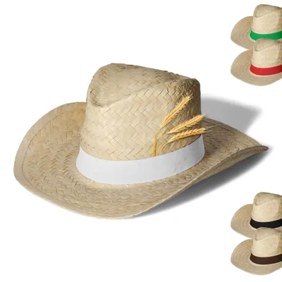 Zdjęcie produktu dla Kapelusz słomkowy "Texas" uni  - wszechstronny kapelusz przeciwsłoneczny dla kobiet i mężczyzn - stylowy kapelusz w stylu kowbojskim z regulowanym paskiem na rzep - kolor naturalny/biały
