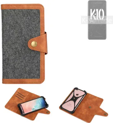 Produktbild von K-S-Trade Schutzhülle Handyhülle kompatibel mit Oppo K10 Pro Filz Hülle Kunst-Leder dunkelgrau braun (1x)