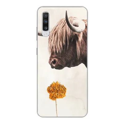 Produktbild von MuchoWow® Handyhülle Schutzhülle Hülle für Samsung Galaxy A70 Schottischer Highlander - Vintage - Blume Silikon Softcase Handy Hülle - Schutzhaube
