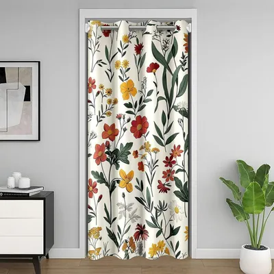 Obrázek produktu pro Záclona na dveře, retro květinový vzor, bílá, 150x203 cm