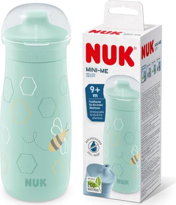 Produktbild von NUK Mini-Me Sip für Kleinkinder | ab 9 Monate | 300 ml | Kinderwasserflasche | auslaufsichere stabile Trinköffnung | bruchsicher | Minze/Biene