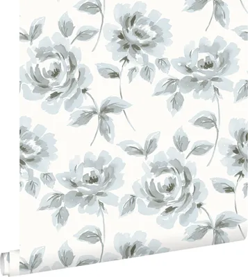 Immagine prodotto di ESTAhome carta da parati rose dipinti ad acquerello blu chiaro e grigio 53 cm x 10.05 m