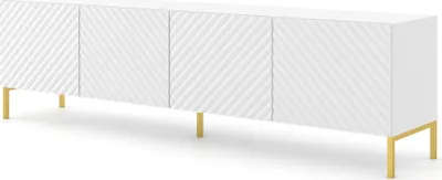 Obrázok produktu pre TV skrinka SURF 4D 200 cm WHITE MATT lowboard 4 dvierka s frézovanými čelami MDF spodná skrinka TV skrinka BARS GOLDEN