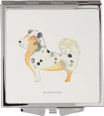 Produktbild von Mr. & Mrs. Panda Schminkspiegel Hund Australien Shepherd - Weiß - Geschenk, Handspiegel, Kosmetikspiegel, Familienhund, Sprüche, Klappspiegel, Taschenspiegel, Spruch
