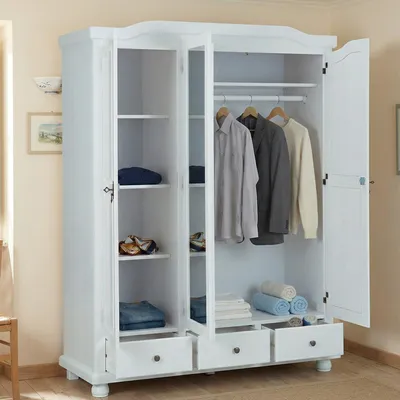 Produktbild von Somma - Kleiderschrank 3 Türen, 150x56 cm Weiß, 4 Regale
