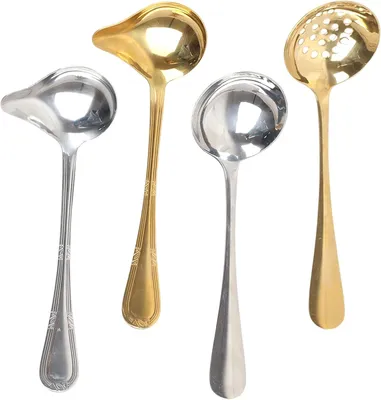 Image de Ensemble de 4 cuillères en acier inoxydable : 2 cuillères à soupe, 2 louches, de 20 cm, pour la cuisine