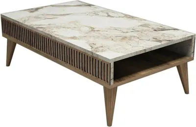 Produktbild von Wohnzimmertisch Dgiovinc, Niedriger Wohnzimmertisch, Kaffeeregal, Couchtisch für Sofa, 105x60h35 cm, Walnuss und Weiß