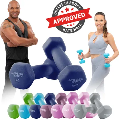 Produktbild von Miweba Sports Profi Neopren Hantel NKH100 | Hantelset - Kurzhanteln - Hexagon - Home Workout - Krafttraining - Anti Rutsch (Königsblau 2x 1,0 Kg)