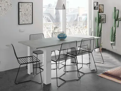 Produktbild von Ausziehbarer Tisch Dilici, Ausziehbare Konsole für Esszimmer, Ausziehbarer Küchentisch mit Verlängerung, 140/190x90h78 cm, Zement und Weiß