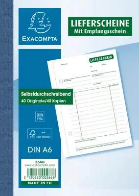 Produktbild von Exacompta Lieferscheine A6 2x40 Blatt