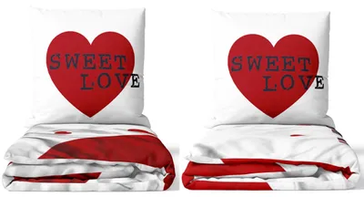 Produktbild von 4-teiliges Bettwäsche-Set Love Herzen Mikrofaser 135x200 cm Weiß Rot Design mit Reißverschluss