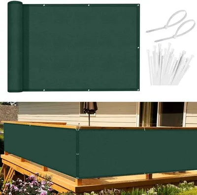 Imagen del producto de Ibenzoa® – Protección para balcones, 90 x 600 cm, poliéster de 170 g/m², color verde, opaca e impermeable, protección UV del 95%, con ojales de aluminio y bridas para cables