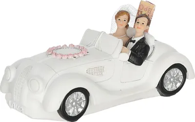 Produktbild von Spardose Brautpaar im Cabrio 17x7,5x8cm Polyresin weiß Gummistopfen Geldeinwurfschlitz Hochzeit Verlobung Sparbüchse