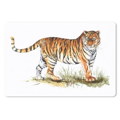 Produktbild von MuchoWow® Schreibtischunterlage Tiger - Gras - Weiß 60x40 cm - XXL Mauspad - Großes Mauspad