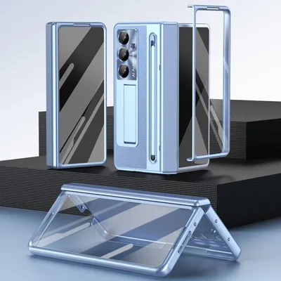 Immagine prodotto di Custodia per Samsung Galaxy Z Fold 7 con supporto per penna e stilo, cover con supporto, protezione integrata per schermo e fotocamera Blu