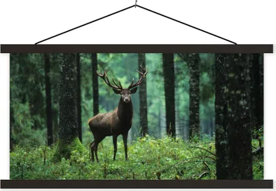 Produktbild von MuchoWow® Textilposter Hirsche - Wald - Bäume - Tiere - Natur 60x30 cm mit schwarzem Rahmen - Textilien