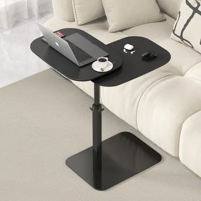 Productafbeelding van C-Form bijzettafel, in hoogte verstelbaar, draaibaar, met dubbel blad, 55-85 cm, zwart