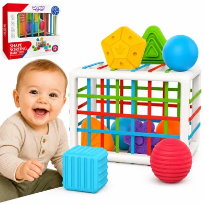 Zdjęcie produktu dla WOOPIE BABY Elastyczna Kostka Sensoryczna Sorter dla Dzieci Kolorowe Kształty 13 el.