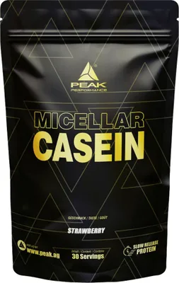 Obrázok produktu pre Peak Performance Micellar Casein 900 g jahoda / Kazeínové (nočné) proteíny / Lahodný nočný proteín obohatený o tráviaci enzým laktáza