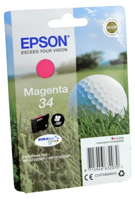 Produktbild von Epson Golf ball 34 Golfball DURABrite Ultra Single Magenta Tinte, Standardertrag, Magenta, Tinte auf Pigmentbasis, 4,2 ml, 1 Stück(e), Einzelpackung