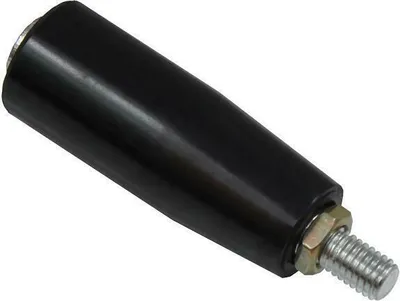 A black handle with a threaded bolt and nut.