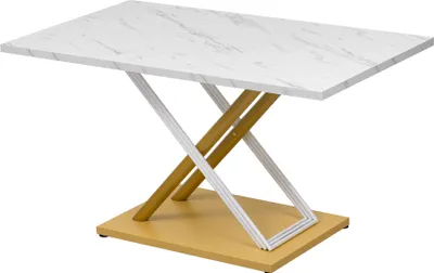 Immagine prodotto di AIORBER Tavolo da pranzo moderno in marmo bianco 140x80cm, 4 persone, gambe regolabili, stabile, tavolo da cucina sala da pranzo, oro+bianco