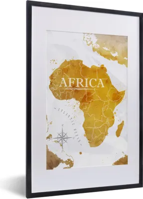 Produktbild von MuchoWow® MuchoWow® Gerahmtes Poster Weltkarte - Afrika - Gold 40x60 cm - Poster mit zchwarzem Bilderrahmen - Poster in Rahmen