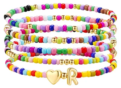Produktbild von TINGN Bunte Perlen Armband Damen Mädchen - 5 Stück Handgefertigt Bunte Armband m