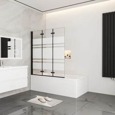 Produktbild von AICA 130x140cm Schwarz Faltwand 3 teilig Badewanneaufsatz Duschwand Badwannenfaltwände 6mm Nano ESG