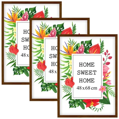Obrázek produktu pro Sada 3 hnědých rámečků MG Design, rozměr 48 x 68 cm – vyrobené z pravého dřeva s akrylovým sklem, vhodné k zavěšení i k postavení, pro fotografie, plakáty a puzzle