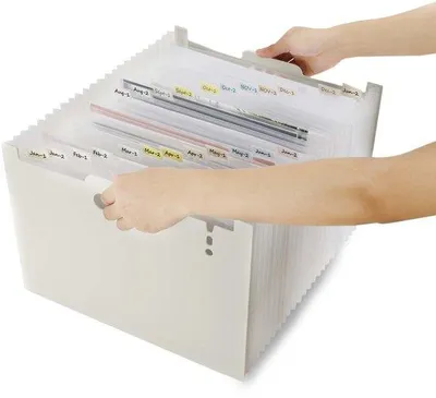 Image de Porte-documents, 24 compartiments, extensible, classeur à compartiments, classeur en accordéon, portable, gris clair