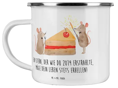 Produktbild von Mr. & Mrs. Panda Teetasse 2019 Geburtstag Stern - Weiß - Geschenk, Kaffeepott, Emaille Tasse, Freude, Outdoor Becher, Pott, wandertasse, Geburtstagsgeschenk, Alter