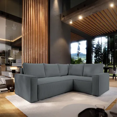 Produktbild von Masseno Ecksofa ESTANO R-S mit Schlaffunktion L-Form, Sofa mit Bettkasten, Wohnzimmersofa, Couch, Soffa, Bettsofa, Couchgarnitur- Grau, POSO 60