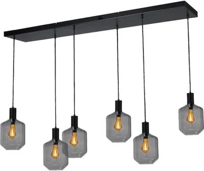 Produktbild von masterlight Pendelleuchte Porto 6-flammig Glas Schwarz-Transparent 130x20cm