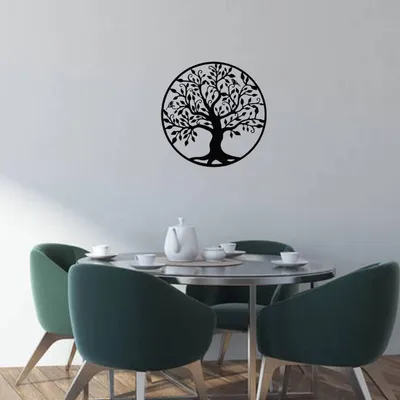 Metall-Lebensbaum Wanddekoration, 40 cm, schwarz, rund