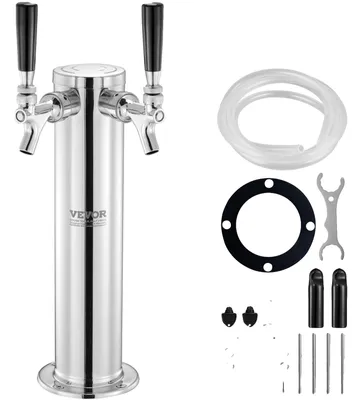 Immagine prodotto di Torre per birra VEVOR con due rubinetti, torre per il kegging della birra in acciaio inox, kit per torre kegerator con tubi preassemblati e rubinetti a chiusura automatica per feste, bar, pub e ristoranti, ecc.