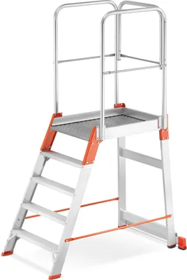 Zdjęcie produktu dla Drabina magazynowa ALOSS®️ z wejściem jednostronnym, schodki, schody magazynowe, podest, pomost magazynowy - model: 9505 (4 stopnie + podest)