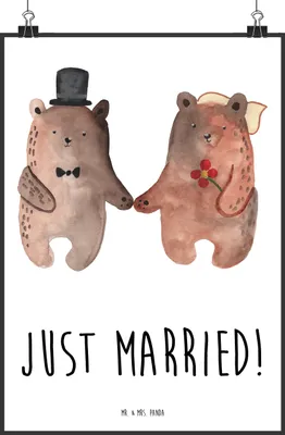 Produktbild von Mr. & Mrs. Panda Bild Bär Heirat DIN A2 - Weiß - Geschenk, Plakat, Wandbild, wanddeko, drucke, Verheiratet Heirate Hochzeit Hochzeitsgeschenk Hochzeitspaar, Teddy