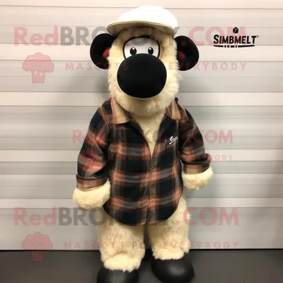 Produktbild von Suffolk-Schaf REDBROKOLY Maskottchen kostüm gekleidet mit einem Flanellhemd und Mützen