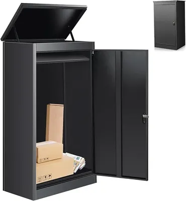 Produktbild von Briefkasten Paketbox für Außen, Paketkasten mit Zahlenschloss, Pulverbeschichteter Stahl Edelstahl Briefkasten, Paketbriefkasten mit wasserdichter & diebstahlsicherer Funktion (53 * 42 * 130 cm)