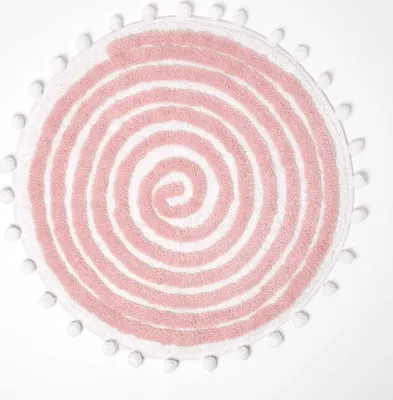 Produktbild von HOMESCAPES Runde Badematte Spiral, 60 cm - Badvorleger rosa mit Pompons, getuftet
