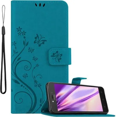 Image de Cadorabo Housse pour Motorola MOTO C PLUS Housse de protection en bleu Housse pour portable Etui Case Fleurs Flower