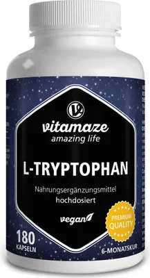 Produktbild von Vitamaze L-Tryptophan 500 mg hochdosiert vegane Kapseln, 180 St. Kapseln